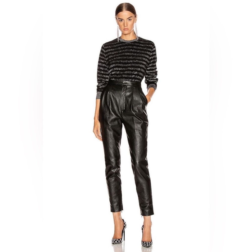 Saint Laurent Black High-Waisted Leather Pants